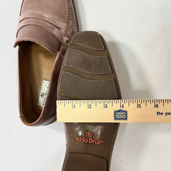 ALDO BRUE Penny Loafers Brown Perforated Italian Nabuk Leather Shoes